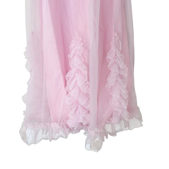 Vintage Pink Chiffon Ruffle Maxi Dress Sz S - Picture 3 of 7